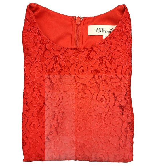 Diane Von Furstenberg Womens 10 Dress Red Lace Sheath Sleeveless Zip Back $448‎ - Picture 3 of 10